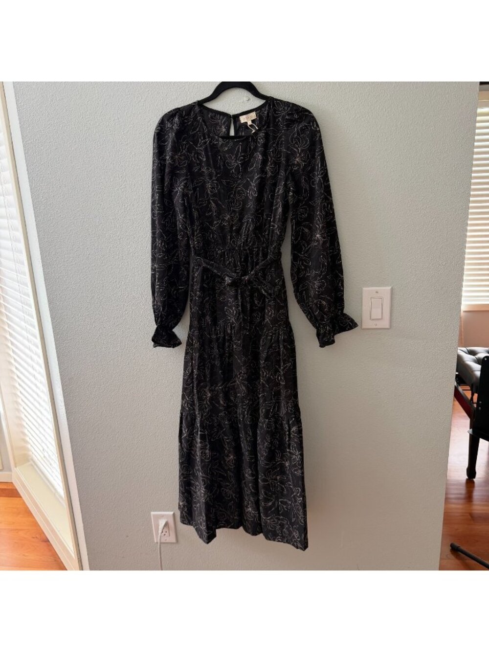 NWT Roolee Black Maxi Dress Long Sleeve SMALL Peasant Boho